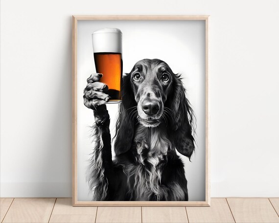 Afghan Hound Dog Drinking Beer Poster Or Canvas Lover Decor Alcohol Humor Funny Kitchen Wall Art Owner Gift Home Bar Print