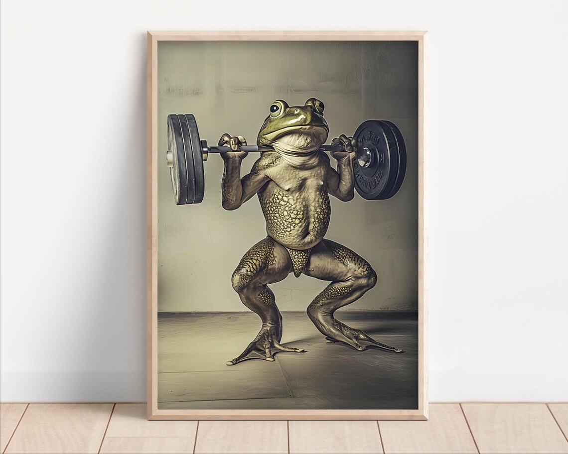 Frog Lifting Weights Funny Gym Wall Art Print