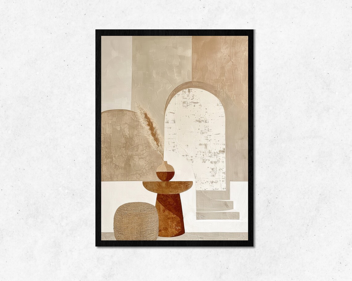 Boho Arched Doorway Vase With Foxtail Grass Warm Minimalist Poster