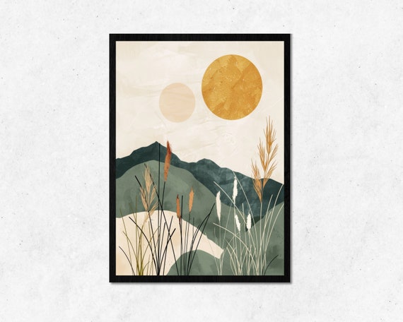 Boho Nature Simple Design Wall Art L Mountain With Sun Home Decoration Minimalist Frame Room Decor Use