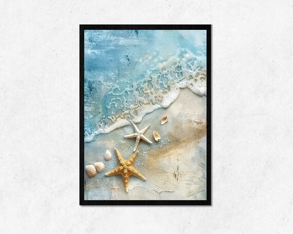 Hot Summer Beach With Starfish Wall Art L Ocean View Home Decoration Instant Sea Design Room Decor Frame