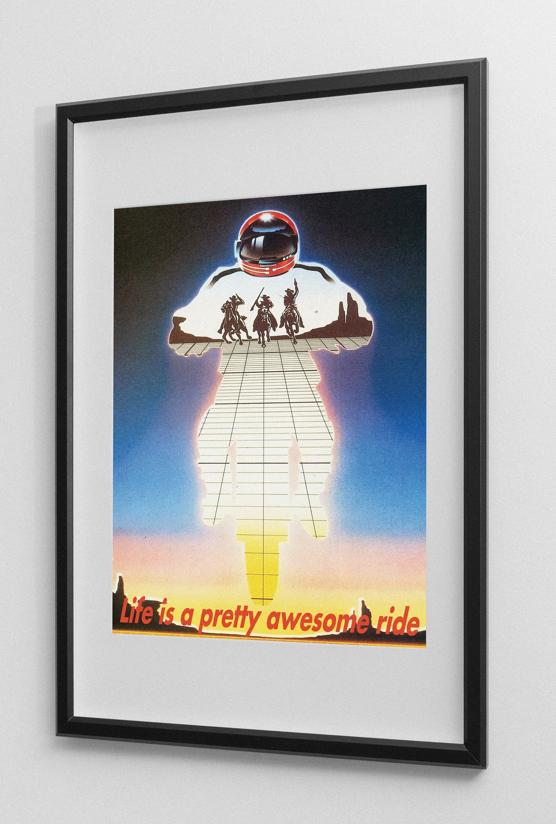 Life Is a Pretty Awesome Ride Astronaut Biker Sunset Quote Poster - Image 2