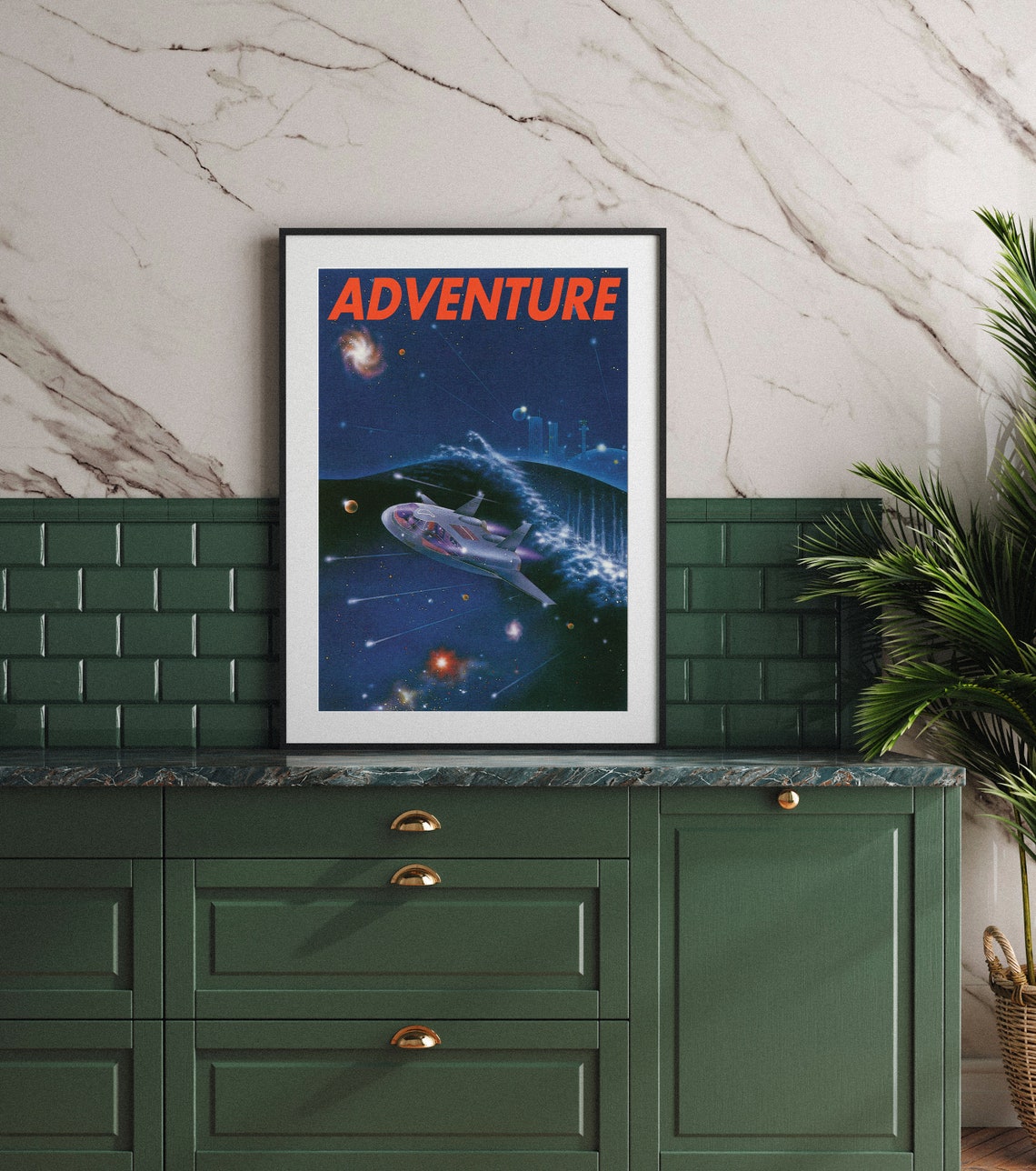ADVENTURE Vintage Retro Sci Fi Spaceship Galaxy Starry Night Poster - Image 3