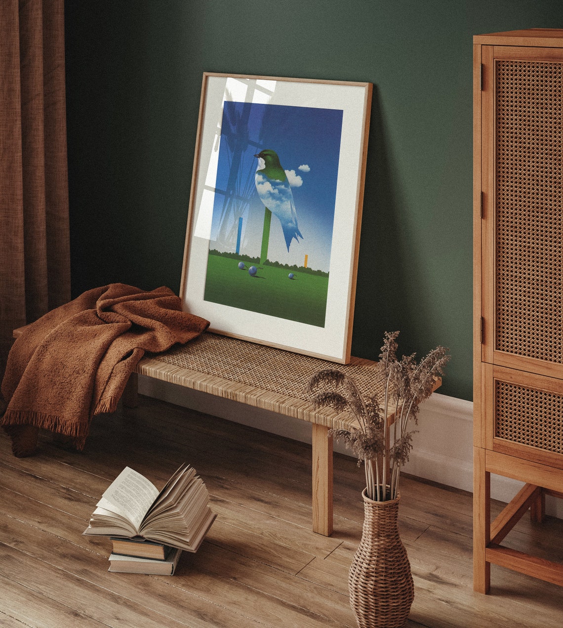 Surreal Cloud Bird Perched Green Field Minimal Dreamscape Poster - Image 5