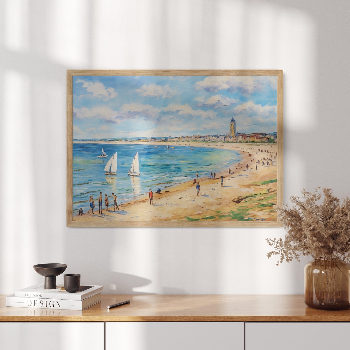 Seaside Beach with Sailboats Impressionist Summer Scene Poster - Image 3
