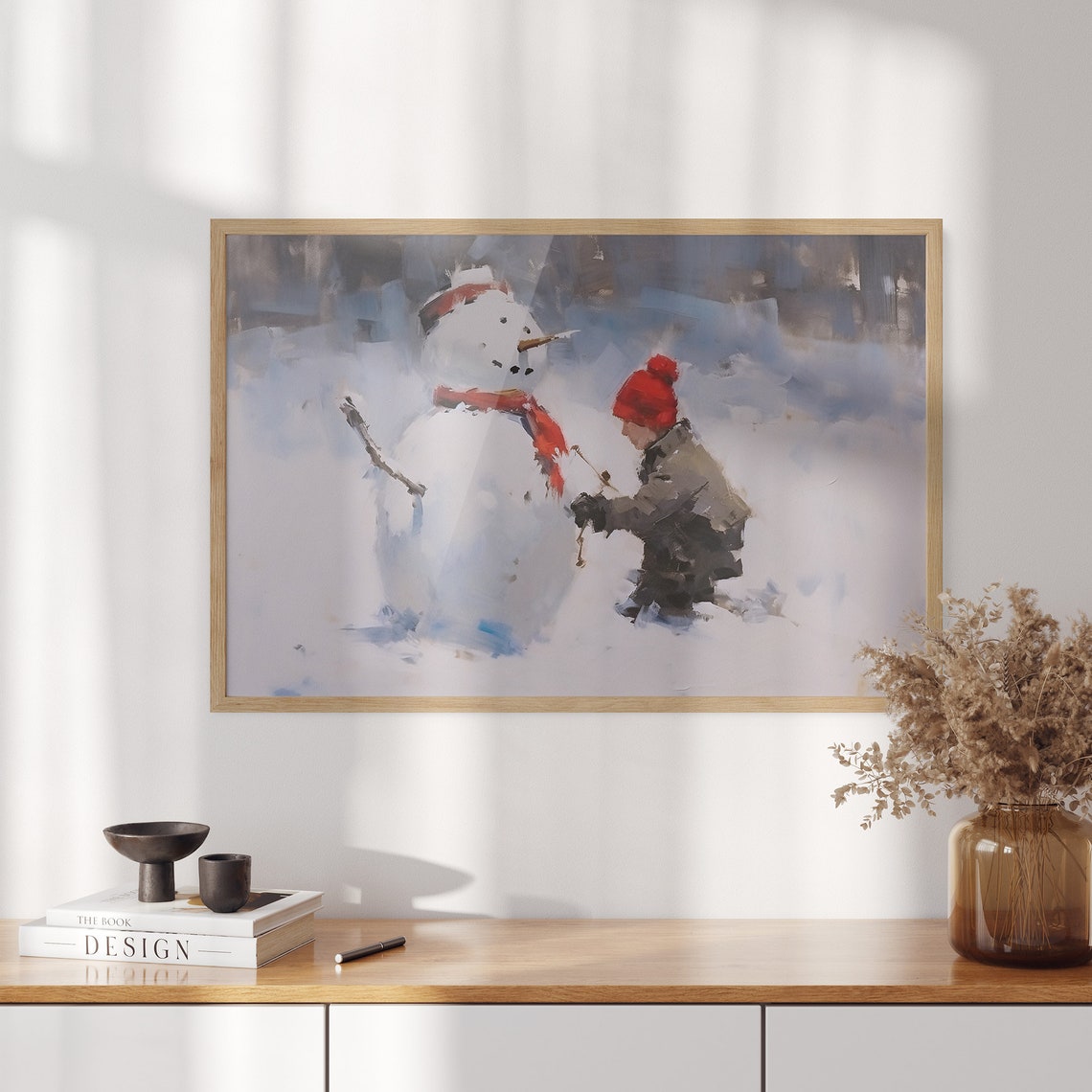 Child Carefully Building a Snowman in Fresh Falling Snow Poster - Image 3