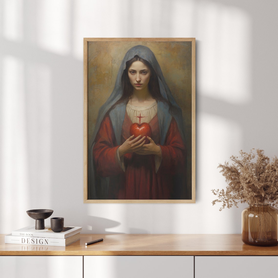 Oil Painting Of The Most Sacred Heart Of Mary Bible Verse Wall Art Wall Decor Christian Wall Art Religiour Wall Art - Image 2