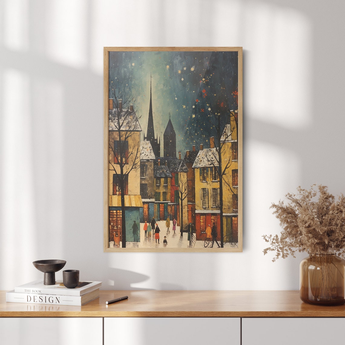 Snowy Paris Square Starry Night Church Spires Winter Scene Poster - Image 2
