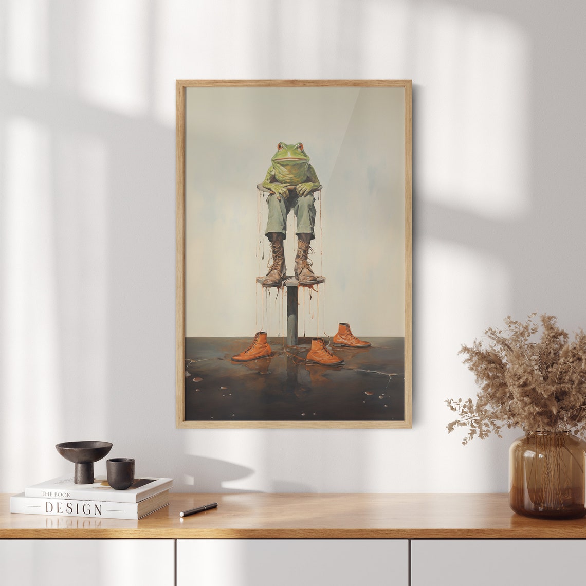 Frog Wearing Cowboy Boots and Pants Sitting on a Stool Poster - Image 2