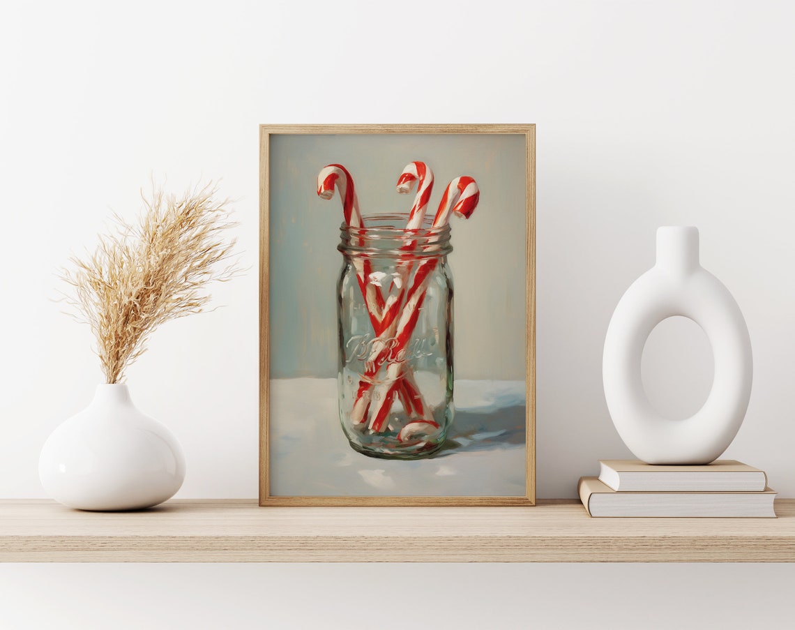 Three Red and White Candy Canes in Simple Glass Jar Art Poster - Image 3