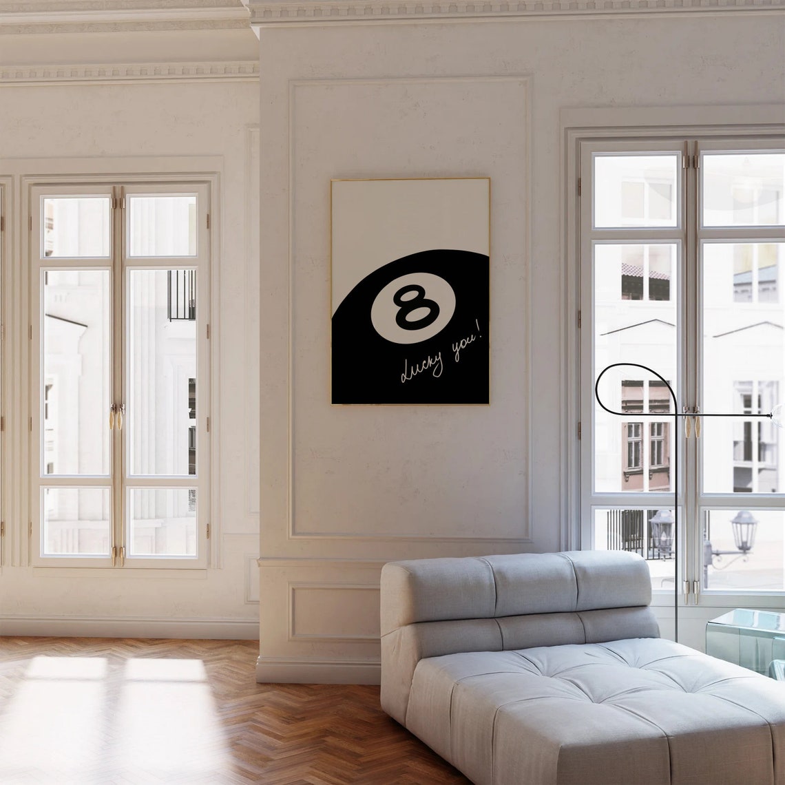 Black 8 Ball Lucky You Script Minimalist Retro Cream Style Poster - Image 2