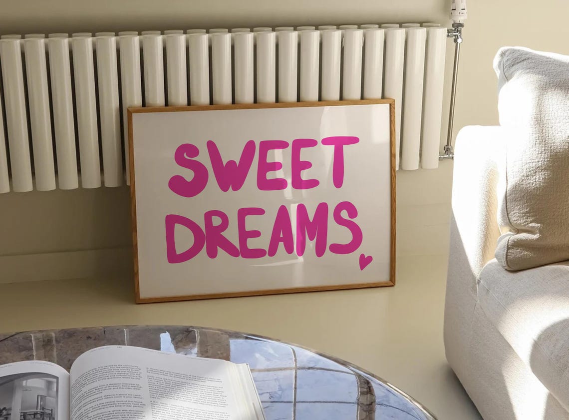 Sweet Dreams Hot Pink Bold Lettering Bedroom Horizontal Poster - Image 2