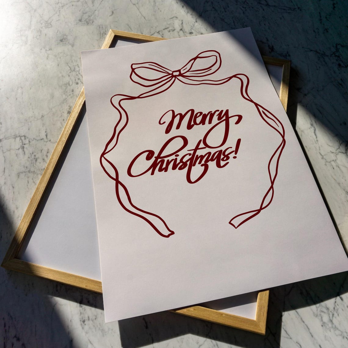 Red Ribbon Bow Merry Christmas Hand Lettered Script Quote Poster - Image 2