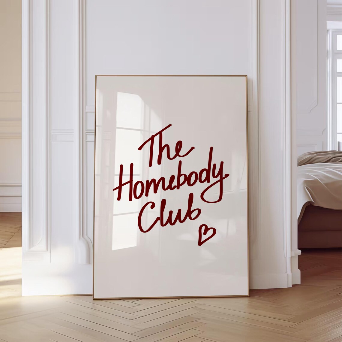 Trendy The Homebody Club Burgundy Script Quote Minimalist Wall Art - Image 3