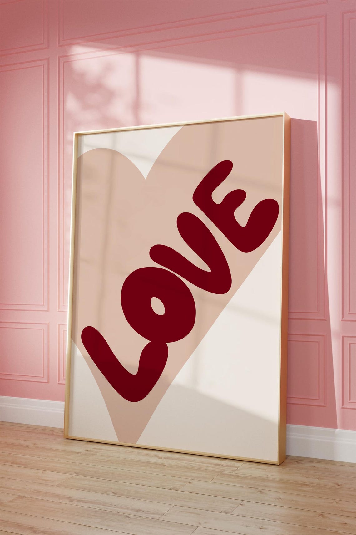 Love Red Bubble Letters on Blush Pink Heart Retro Quote Poster - Image 3