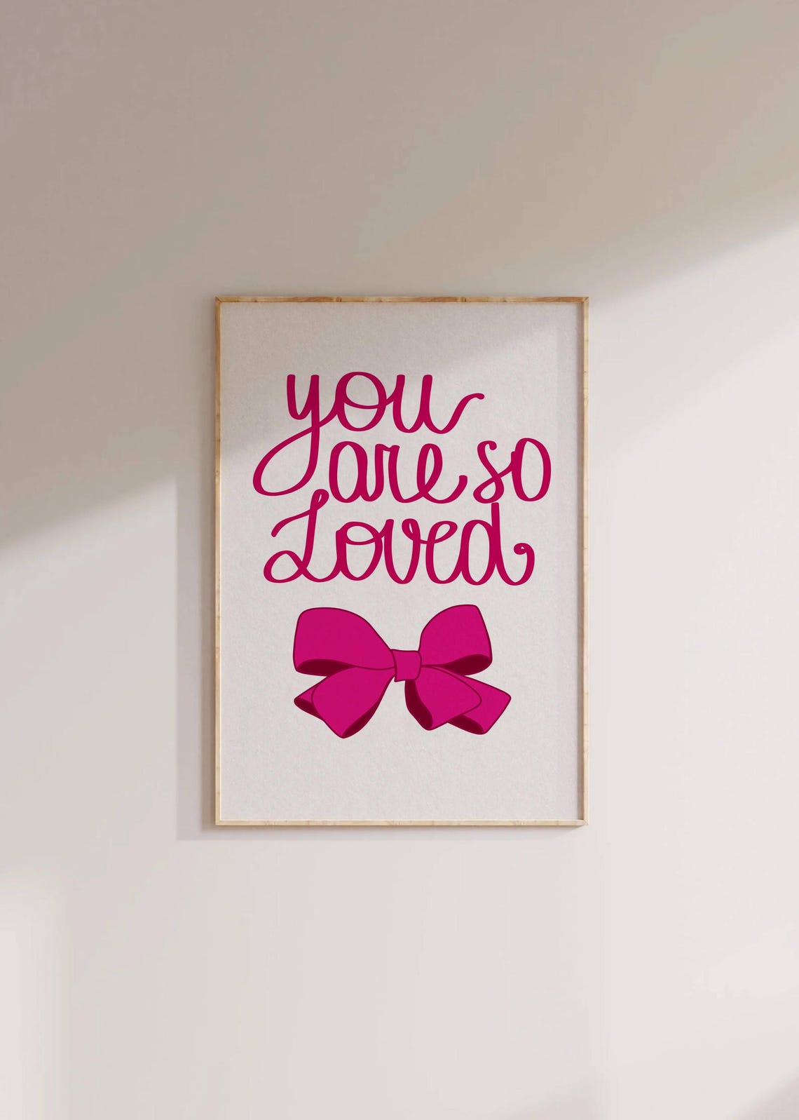 You Are So Loved Hot Pink Bow Script Girly Affirmation Wall Art - Image 3