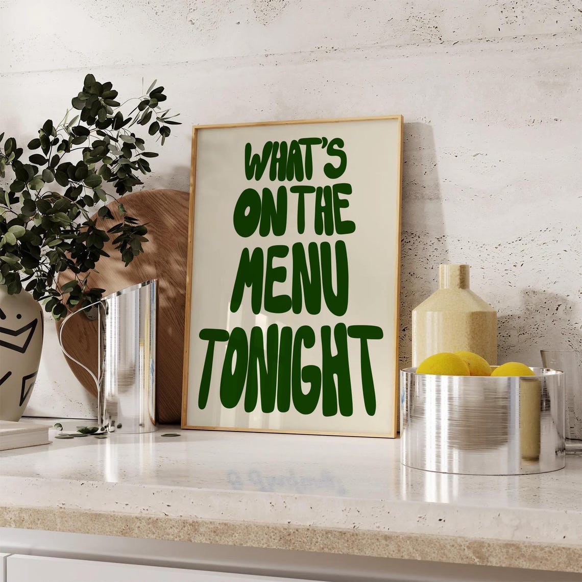 Whats On The Menu Tonight Green Hand Lettered Kitchen Quote Poster - Image 2