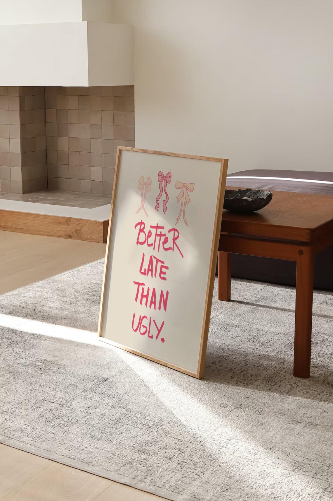 Better Late Than Ugly Pink Bathroom Art Print - Image 2