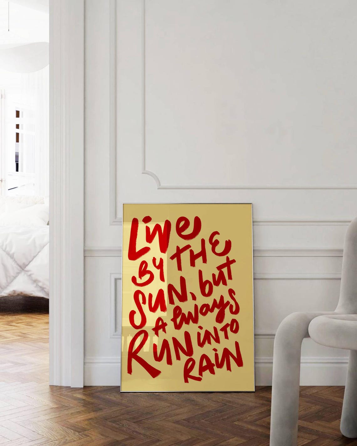 Live By The Sun Always Run Into Rain Red Brush On Gold Poster - Image 2