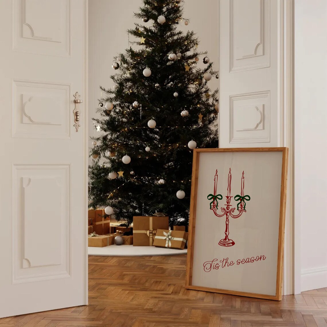 Tis the Season Red Candelabra Coquette Christmas Holiday Poster - Image 2