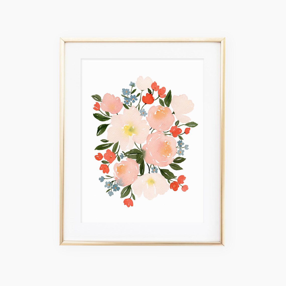 Pink Watercolor Poppies, Botanical Floral Art Print