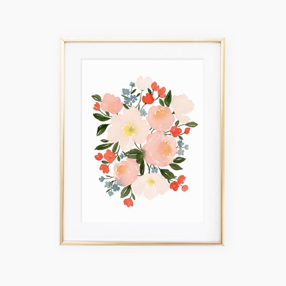 Pink Watercolor Poppies, Botanical Floral Art Print