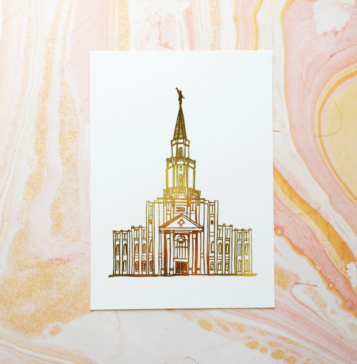 Houston Texas Temple Gold Foil Art Print