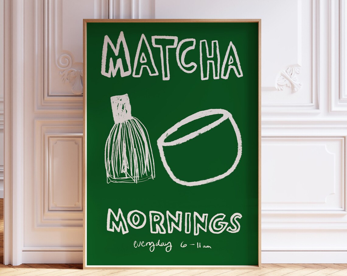 Matcha Mornings Retro Cafe Drink Wall Art Print