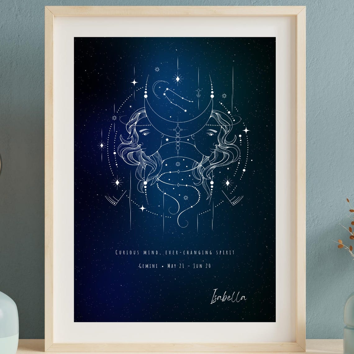 Custom Gemini Zodiac Print Personalized Astrology Wall Art