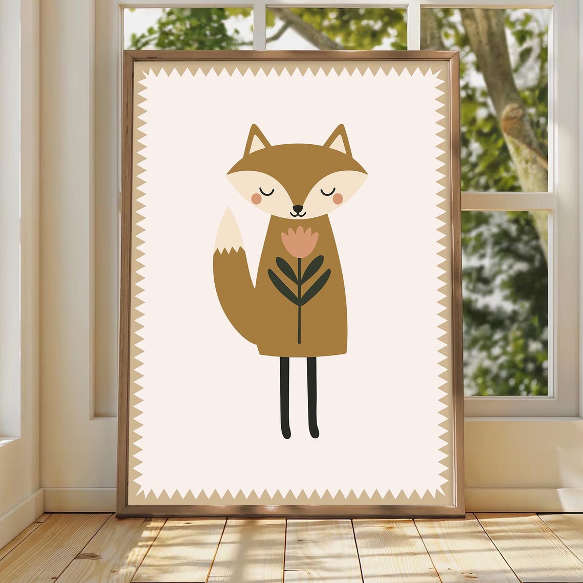 Whimsical Fox Nursery Print Flower Crown Animal Art