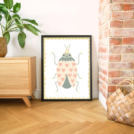 Love Bug Party Hat Heart-Spotted Ladybug Cute Nursery Kids Poster