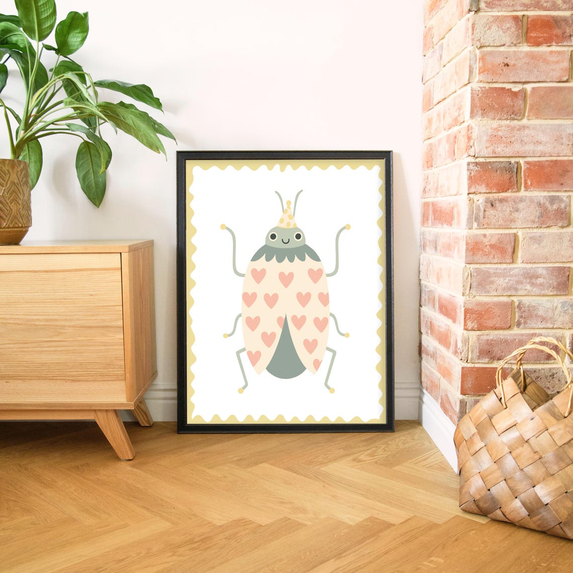Love Bug Party Hat Heart-Spotted Ladybug Cute Nursery Kids Poster