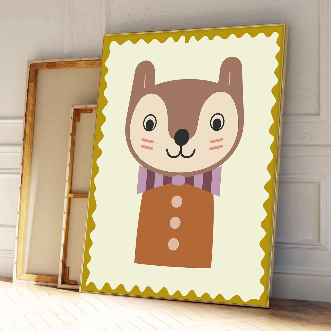 Gentleman Cat in Brown Suit with Striped Bow Tie Kids Poster