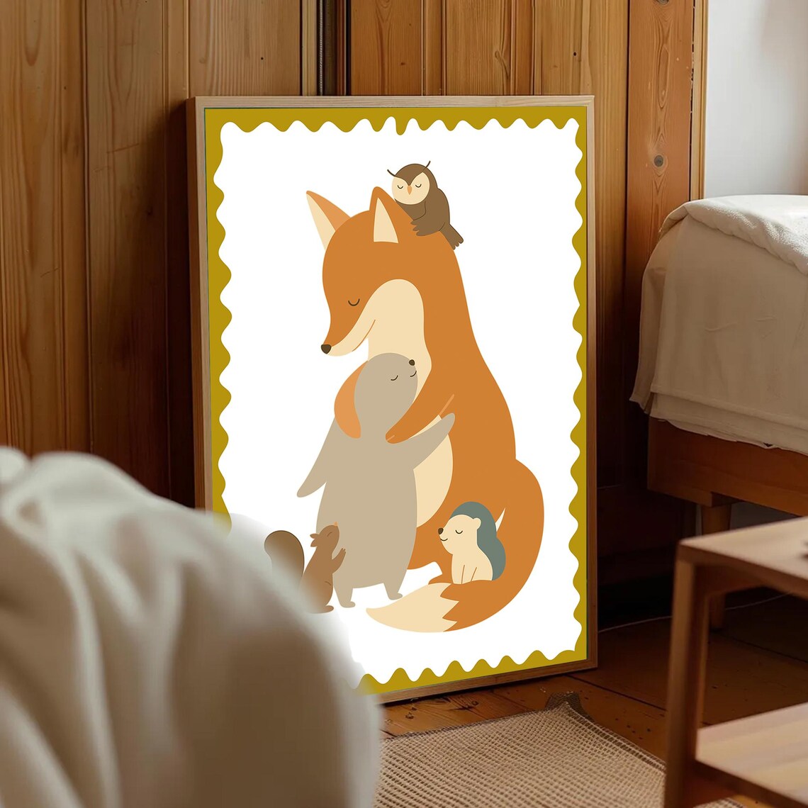 Fox Family Hug Woodland Animals Cute Kids Nursery Playroom Animal Poster