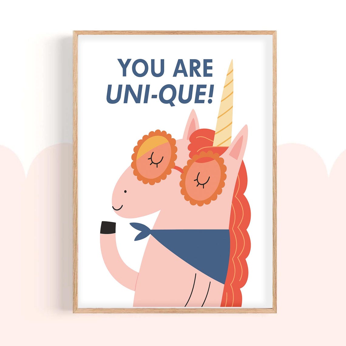 You Are Unique Pink Unicorn Kids Affirmation Nursery Quote Poster
