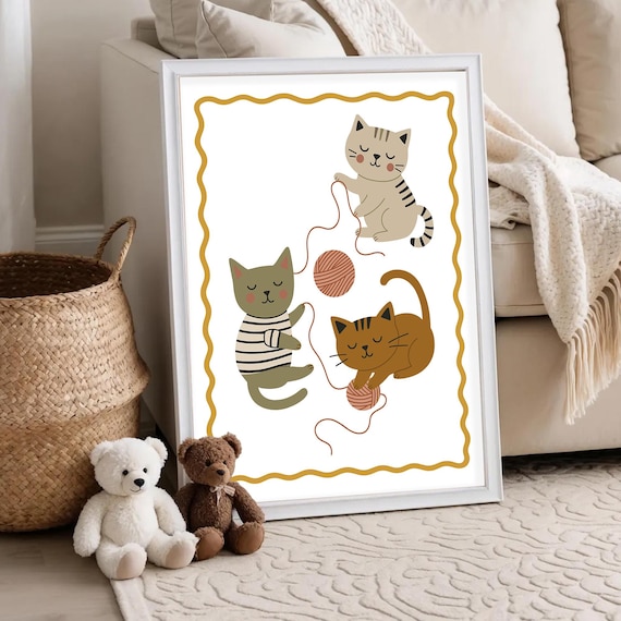Playful Kittens Wall Art Cute Animal Nursery Print Kids Room Toddler Playroom Decor Baby Shower Gift Poster