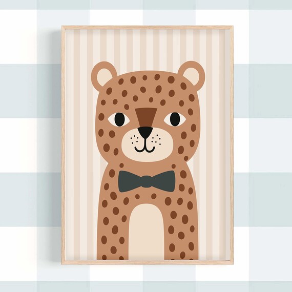 Cute Leopard Cub With Bow Tie Whimsical Nursery Animal Wall Art