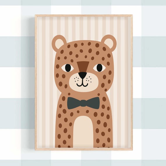 Panther Wearing Bowtie Nursery Wall Art Whimsical Animal Baby Room Print Kids Playroom Decor Toddler Poster