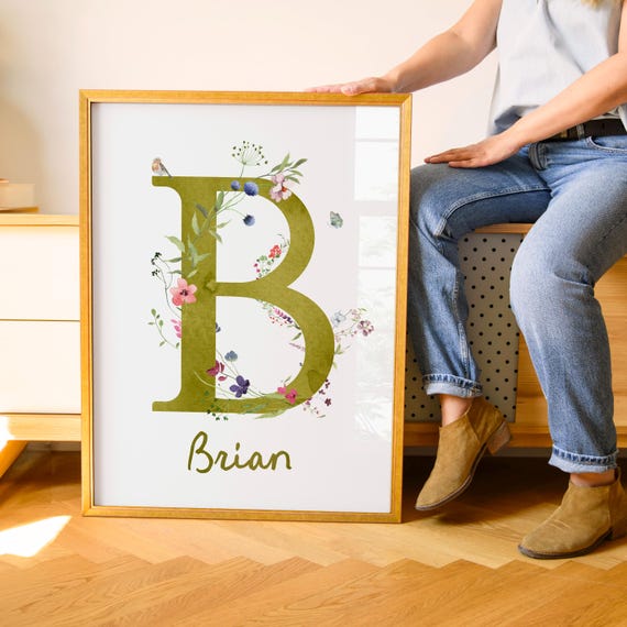 Custom Wildflowers Prints Floral Nursery Wall Art Boho Baby Girl Watercolor Flowers Personalised Name Sign Initial