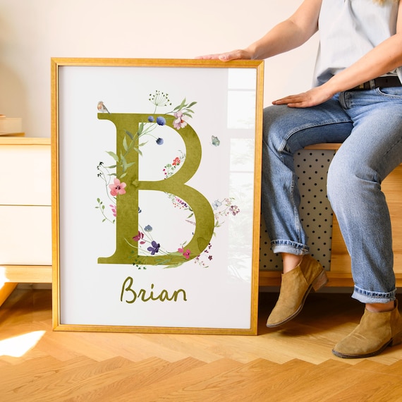 Floral Letter B Custom Name Poster Brian Wildflower Initial Art