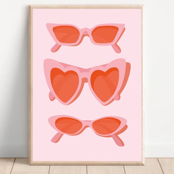 Pink Heart Sunglasses Trio Trendy Preppy Dorm Room Decor Poster