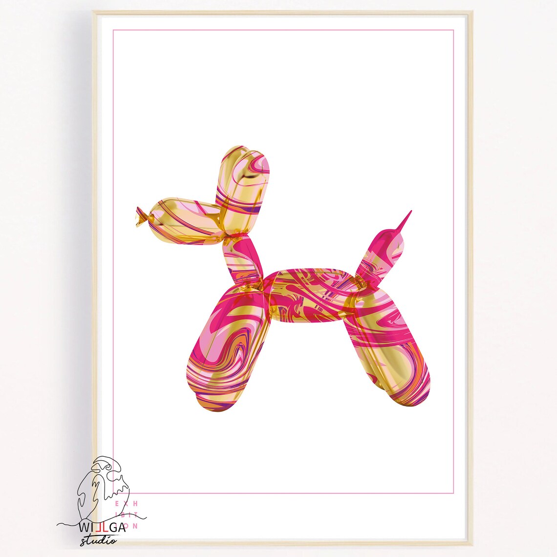 Pink and Gold Marble Balloon Dog Modern Sculpture Art Poster