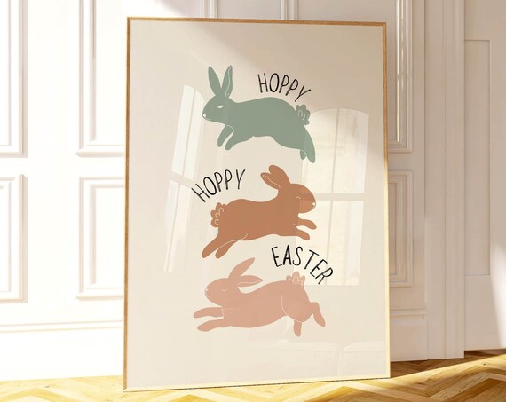 Hoppy Hoppy Easter Leaping Bunnies Spring Kids Room Art Poster
