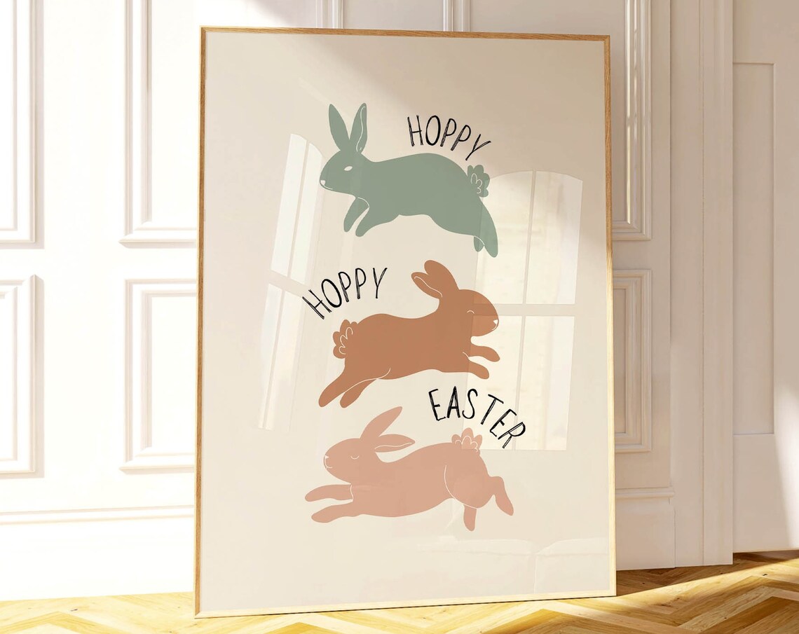 Hoppy Hoppy Easter Leaping Bunnies Spring Kids Room Art Poster