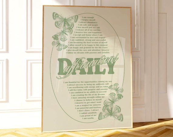 Daily Positive Affirmation Quote Inspirational Prints Wall Art Green Bedroom Decor Sage Green Wall Art Cool Room Decor Typography Print