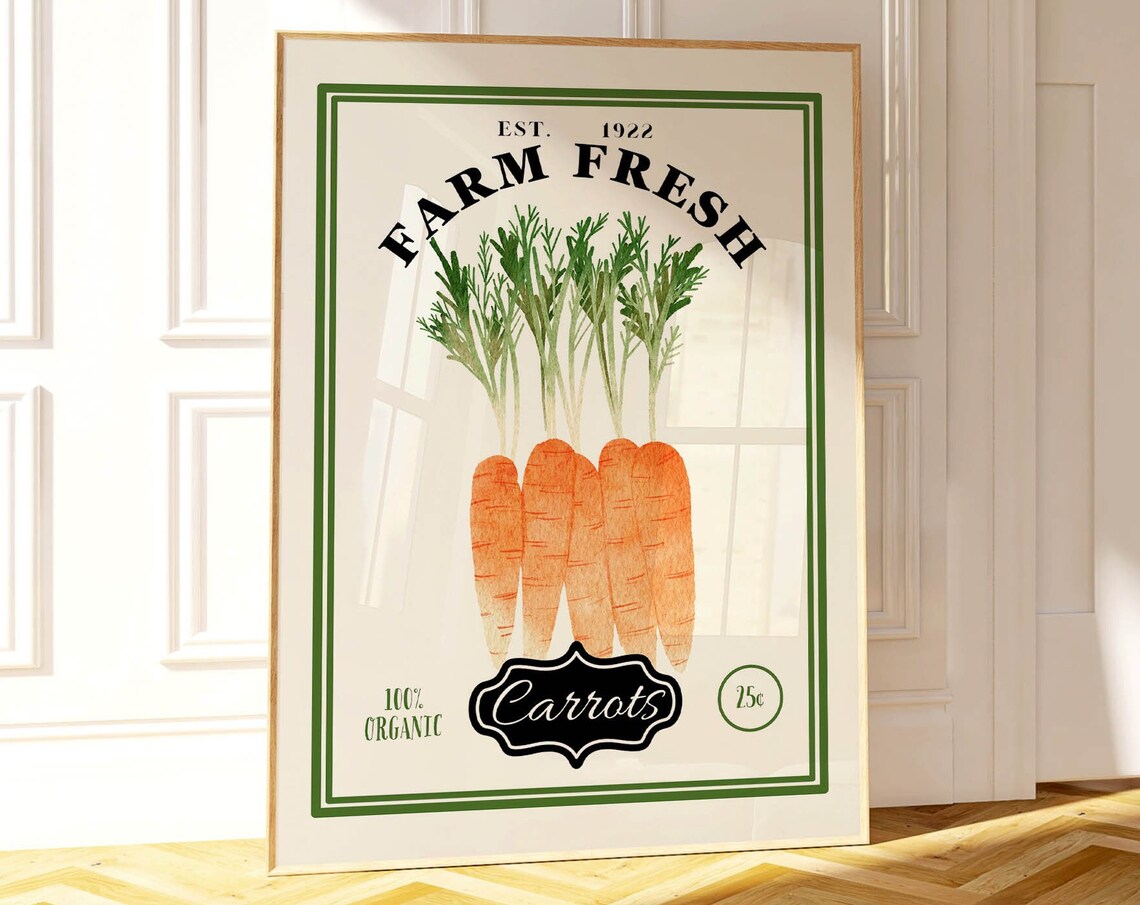 Farm Fresh Carrots Est 1922 Vintage Vegetable Market Sign Poster