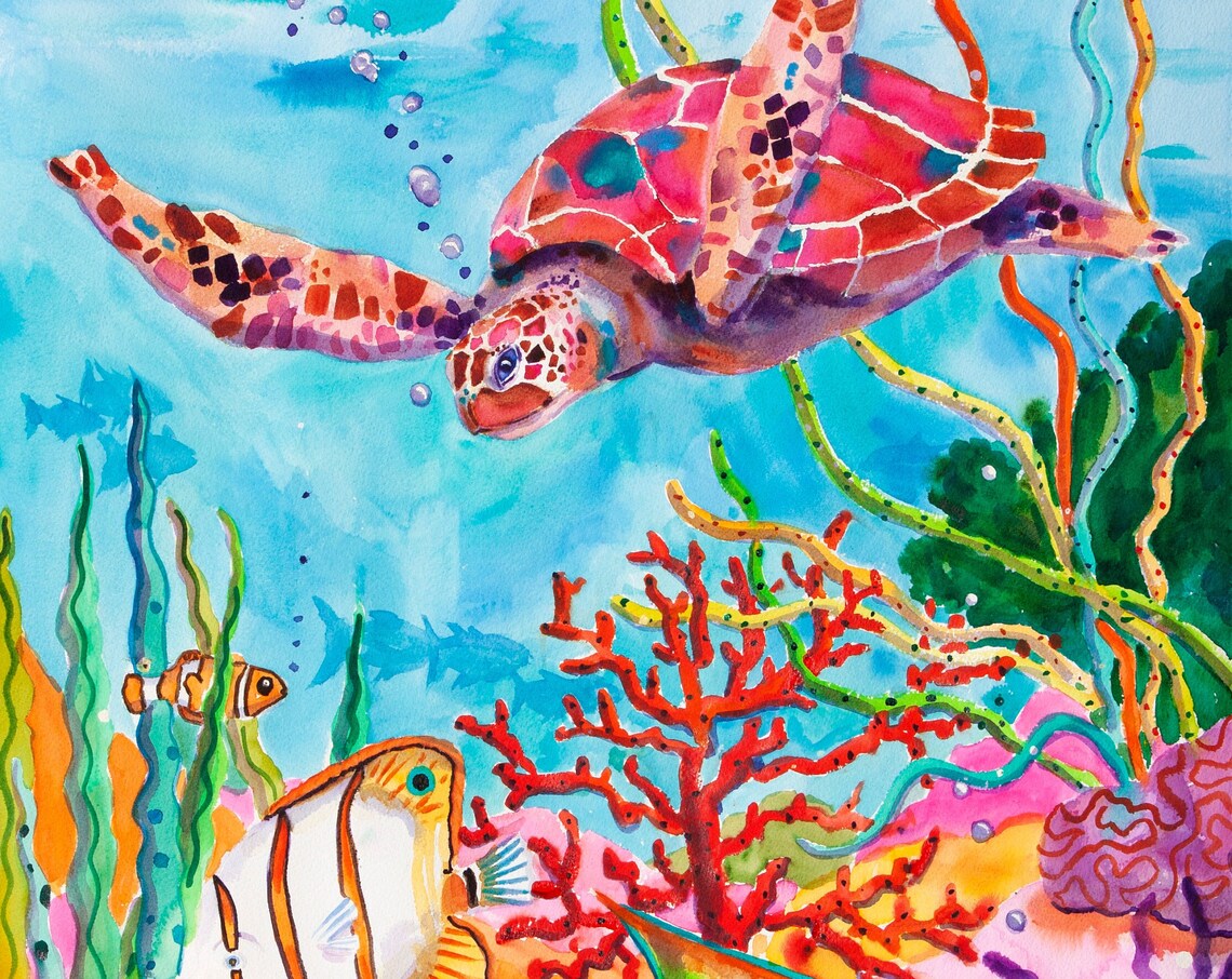 Turtle Watercolor, Key West Tropical Art Print by Ellen Negley - Image 3