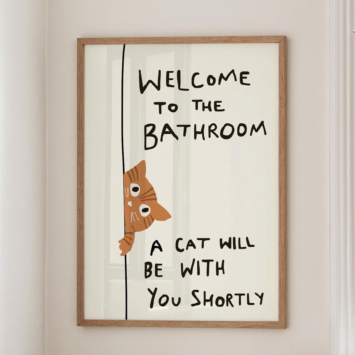 Orange Cat Bathroom Art Print, Playful Cat Decor