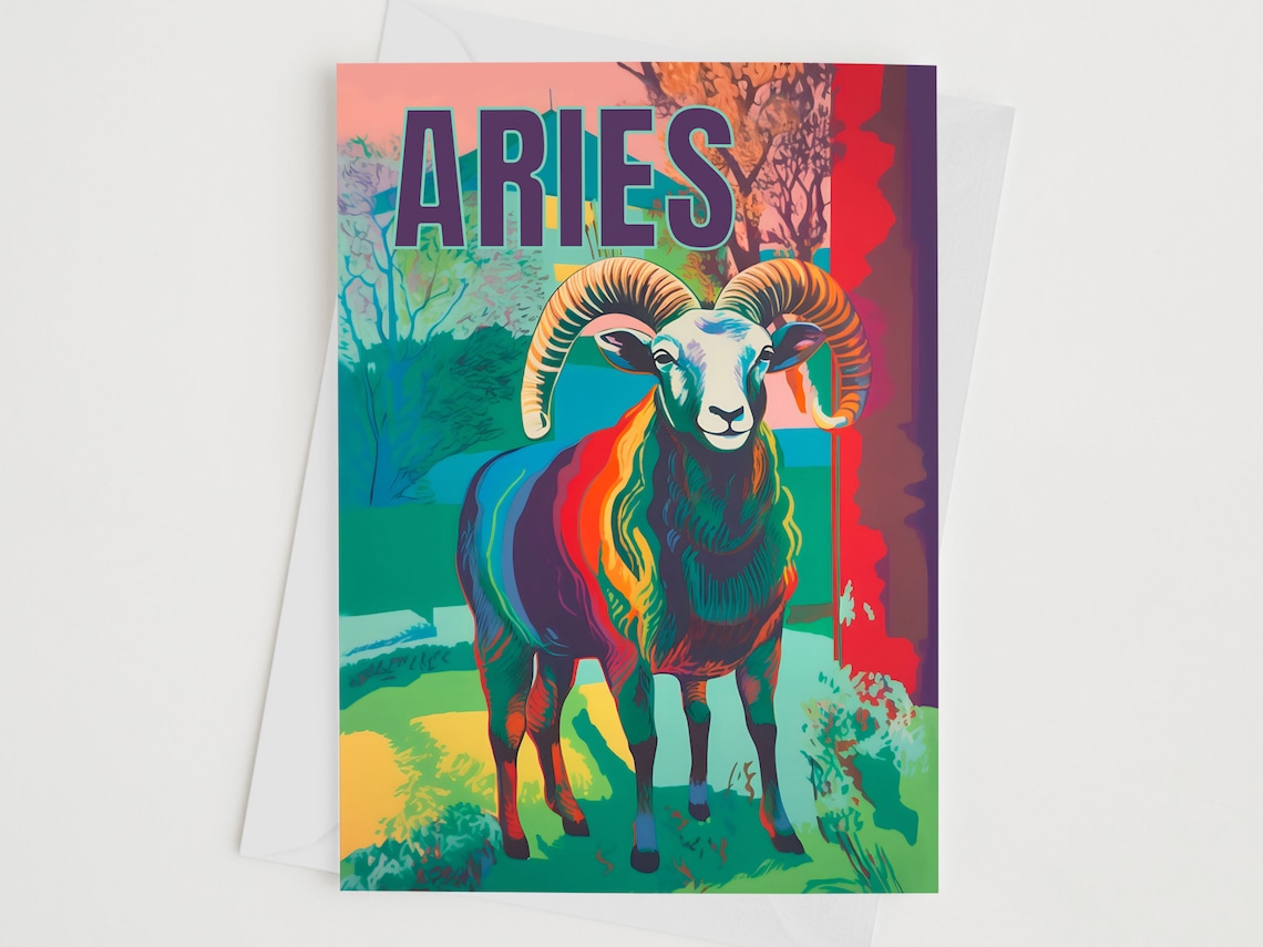 Aries Zodiac Ram Portrait Colorful Star Sign Astrology Art Print