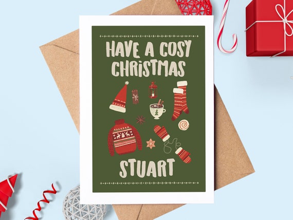 Have A Cosy Christmas Personalized Poster Green Winter Icons Card Gift Design